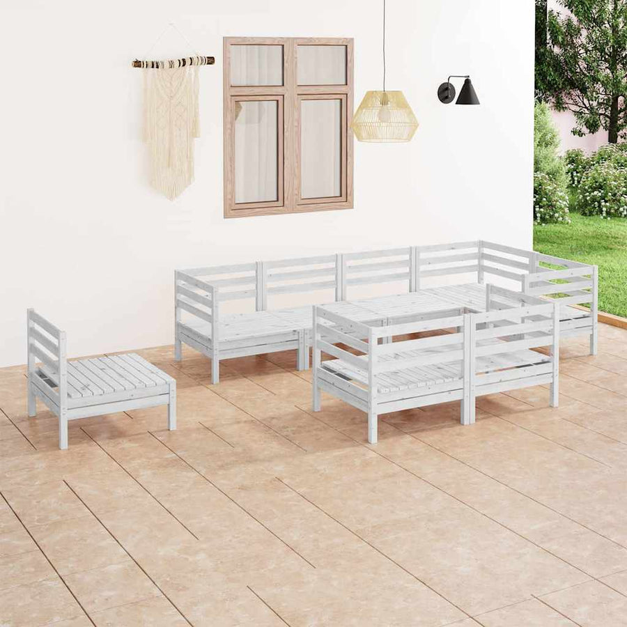 8 Piece Garden Lounge Set Solid Wood Pine White