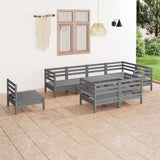 8 Piece Garden Lounge Set Solid Wood Pine Grey