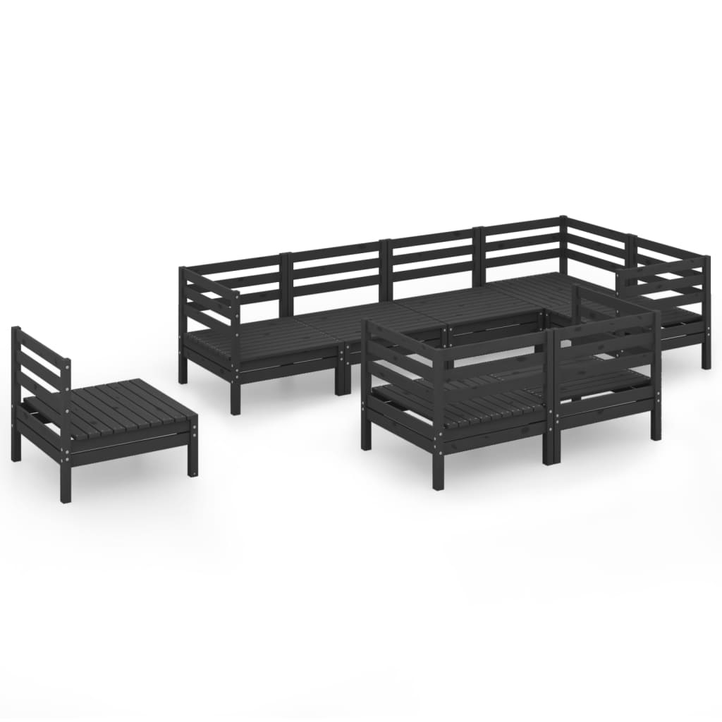 8 Piece Garden Lounge Set Solid Pinewood Black
