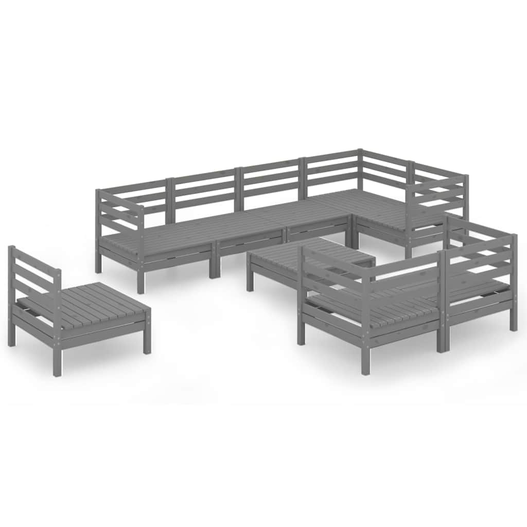9 Piece Garden Lounge Set Solid Wood Pine Grey