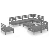 9 Piece Garden Lounge Set Solid Wood Pine Grey - Front View