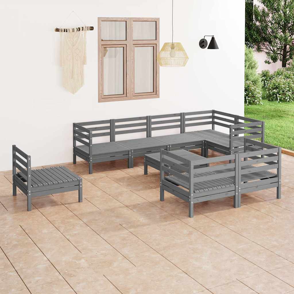 9 Piece Garden Lounge Set Solid Wood Pine Grey