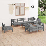 9 Piece Garden Lounge Set Solid Wood Pine Grey