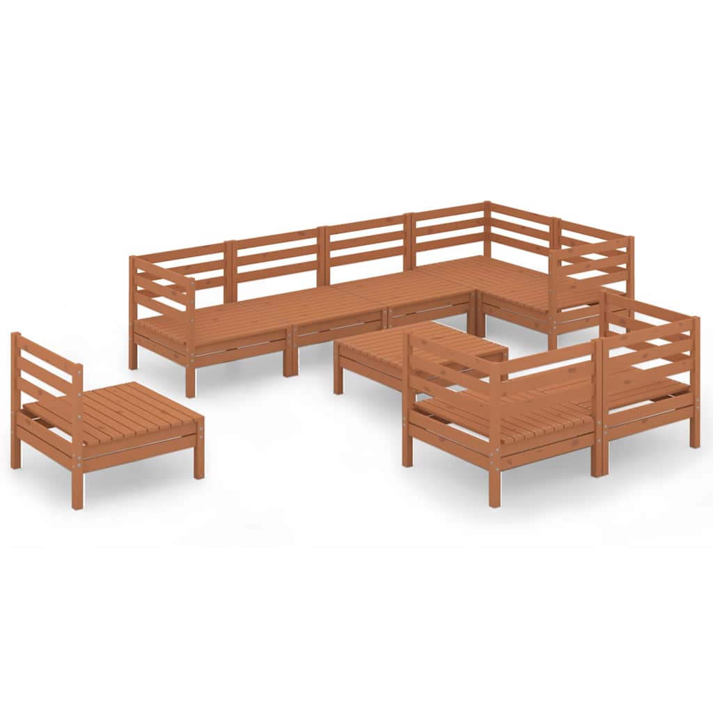 9 Piece Garden Lounge Set Solid Wood Pine Honey Brown