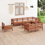 9 Piece Garden Lounge Set Solid Wood Pine Honey Brown
