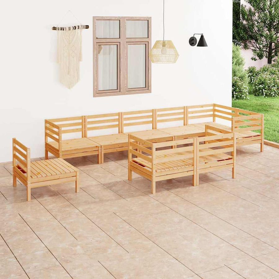 9 Piece Garden Lounge Set Solid Wood Pine