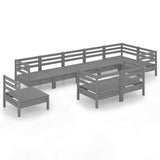 9 Piece Garden Lounge Set Solid Wood Pine Grey - Front View