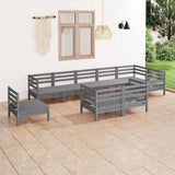 9 Piece Garden Lounge Set Solid Wood Pine Grey