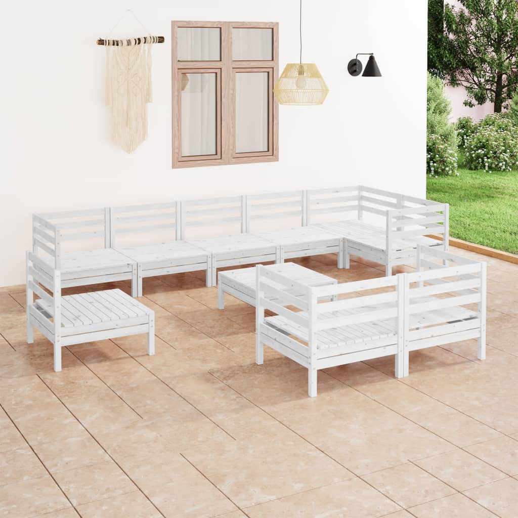 10 Piece Garden Lounge Set Solid Pinewood White