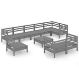 10 Piece Garden Lounge Set Solid Wood Pine Grey