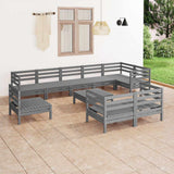 10 Piece Garden Lounge Set Solid Wood Pine Grey