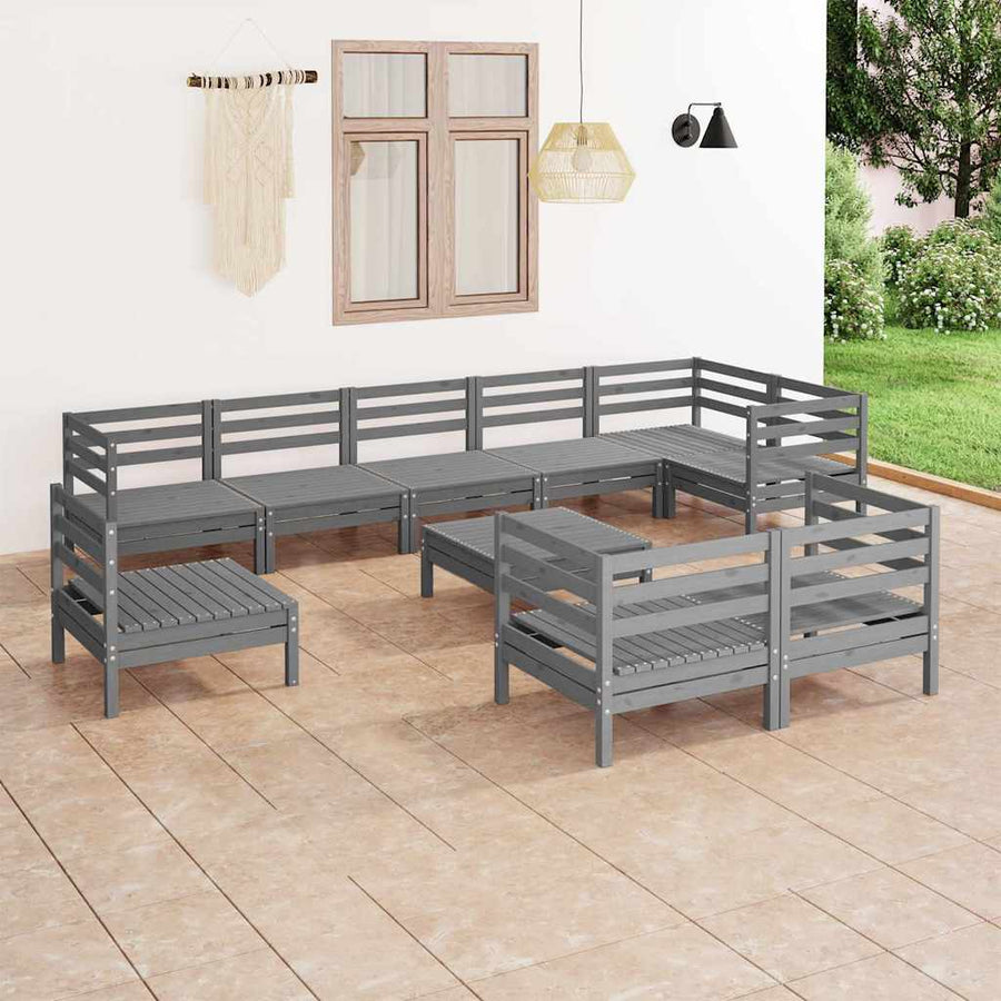 10 Piece Garden Lounge Set Solid Wood Pine Grey