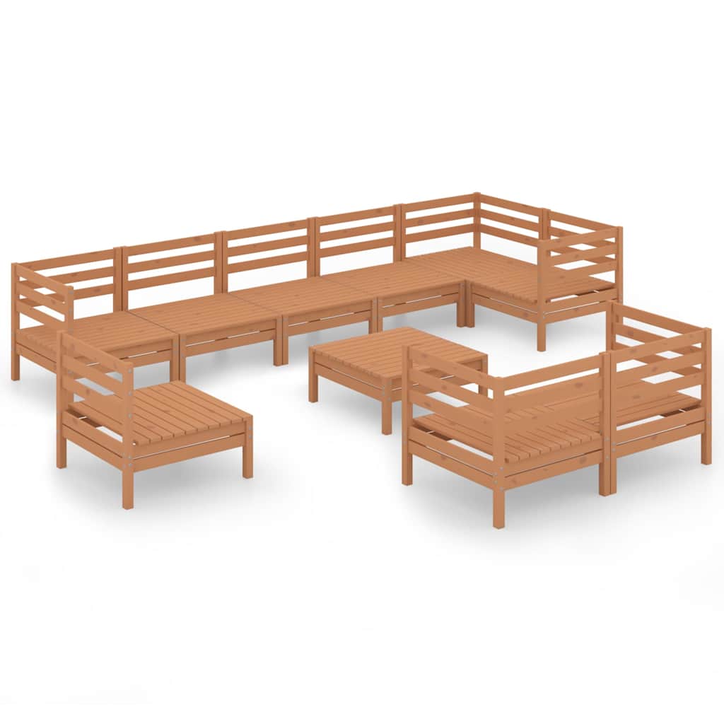 10 Piece Garden Lounge Set Solid Wood Pine Honey Brown