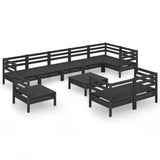 10 Piece Garden Lounge Set Solid Pinewood Black - Front View