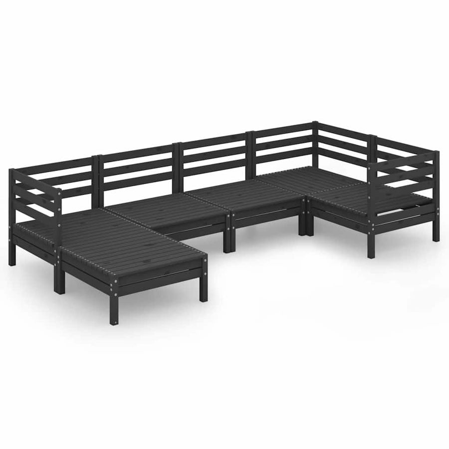 6 Piece Garden Lounge Set Solid Wood Pine Black
