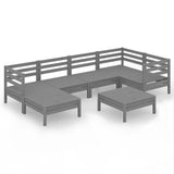 7 Piece Garden Lounge Set Solid Pinewood Grey - Front View