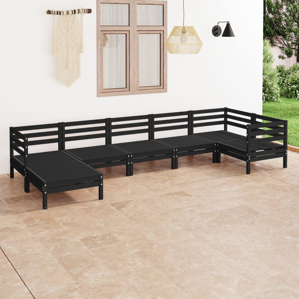 7 Piece Garden Lounge Set Solid Pinewood Black