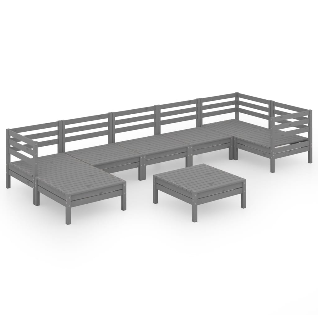 8 Piece Garden Lounge Set Solid Wood Pine Grey