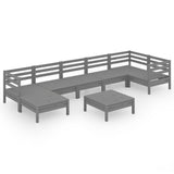 8 Piece Garden Lounge Set Solid Wood Pine Grey - Front View
