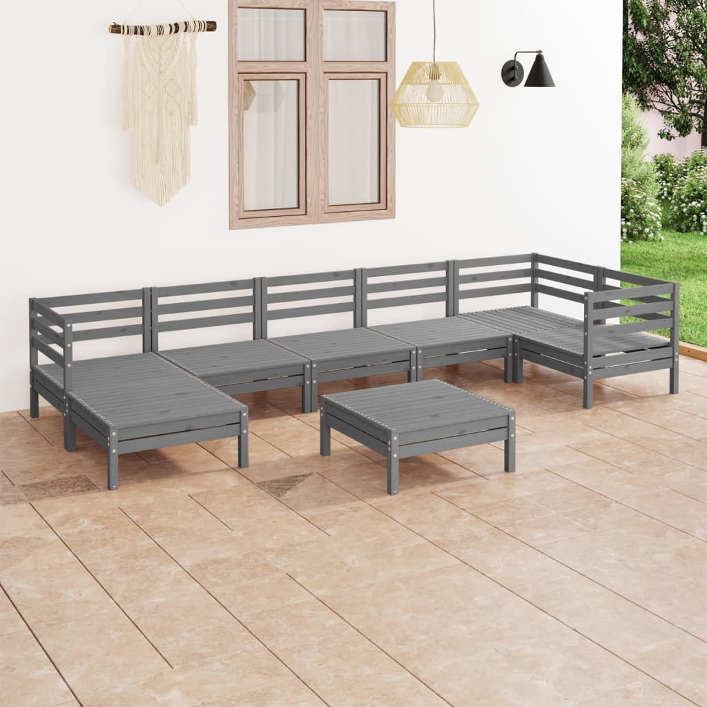 8 Piece Garden Lounge Set Solid Wood Pine Grey