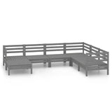 7 Piece Garden Lounge Set Solid Pinewood Grey - Front View