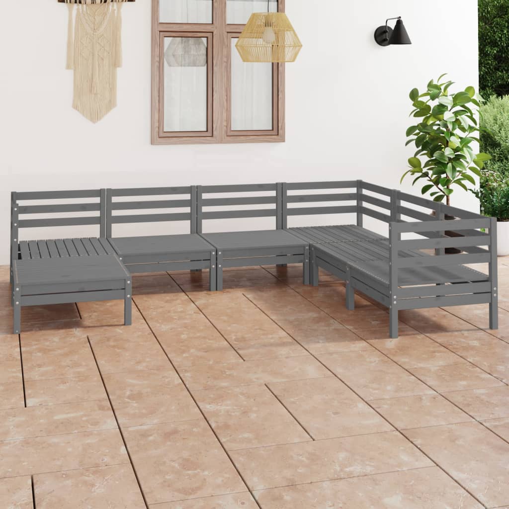 7 Piece Garden Lounge Set Solid Wood Pine Grey
