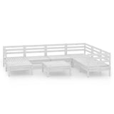 8 Piece Garden Lounge Set Solid Wood Pine White - Front View