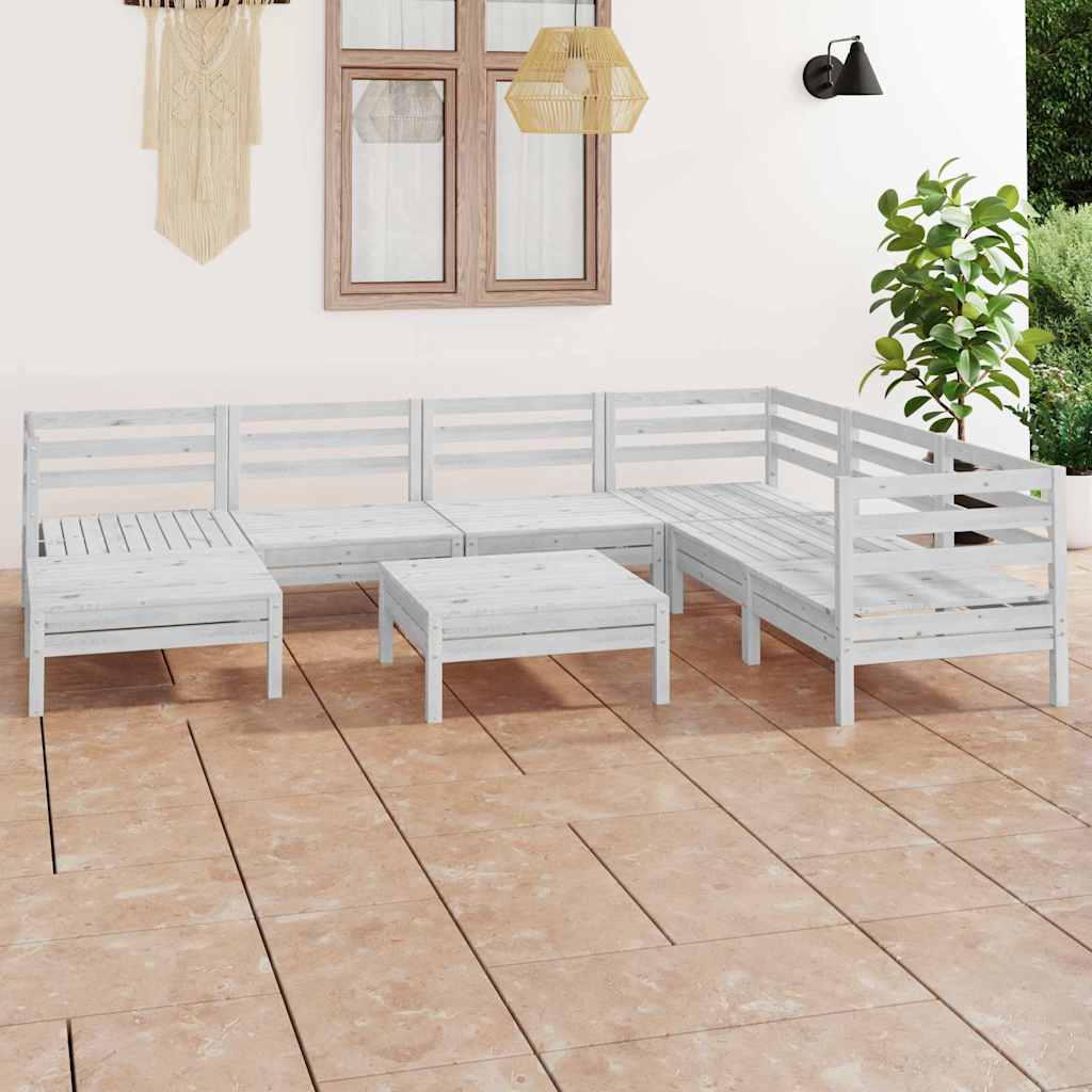 8 Piece Garden Lounge Set Solid Wood Pine White