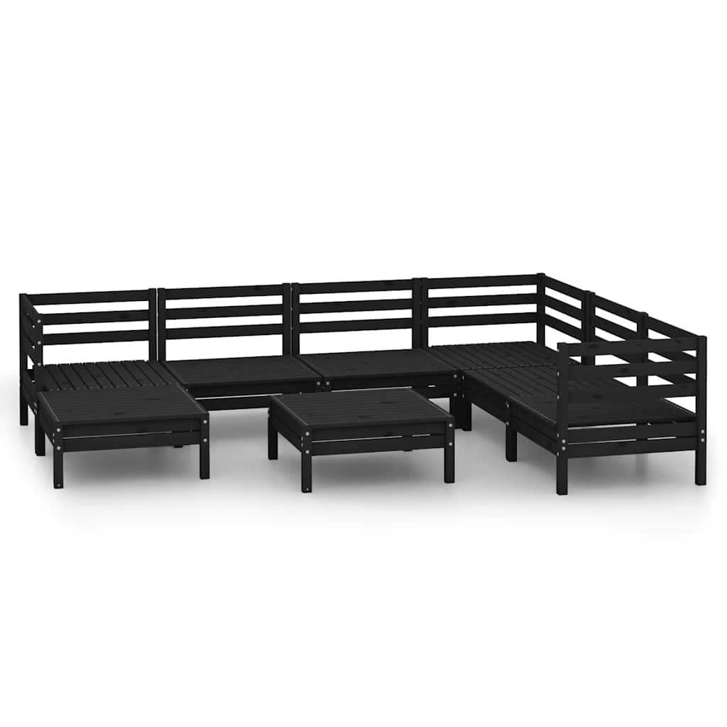 8 Piece Garden Lounge Set Solid Wood Pine Black
