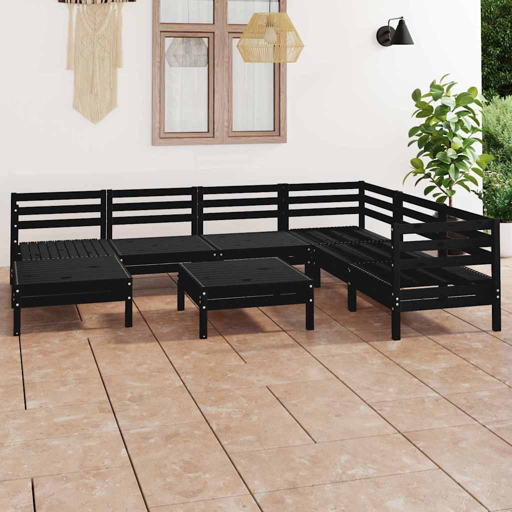 8 Piece Garden Lounge Set Solid Wood Pine Black