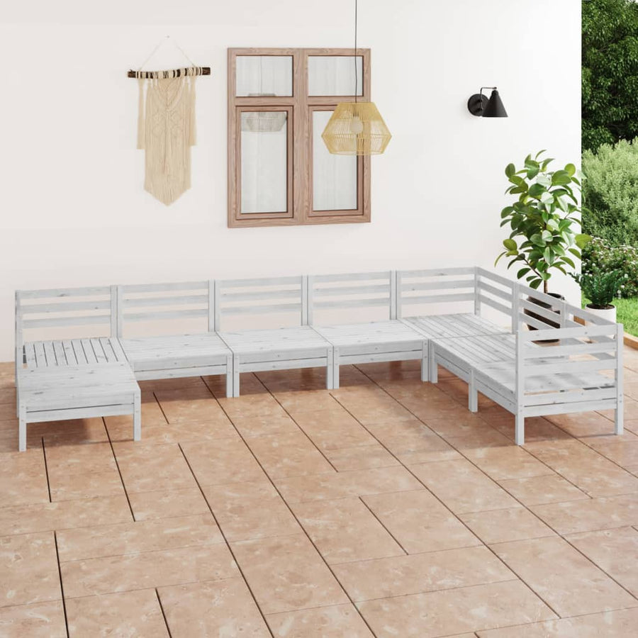 8 Piece Garden Lounge Set Solid Wood Pine White