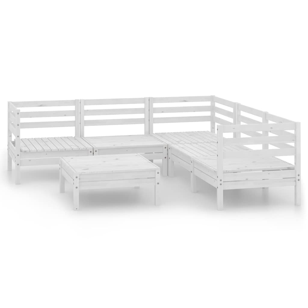 6 Piece Garden Lounge Set Solid Wood Pine White