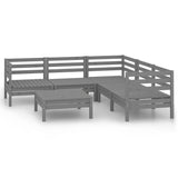 6 Piece Garden Lounge Set Solid Pinewood Grey - Front View
