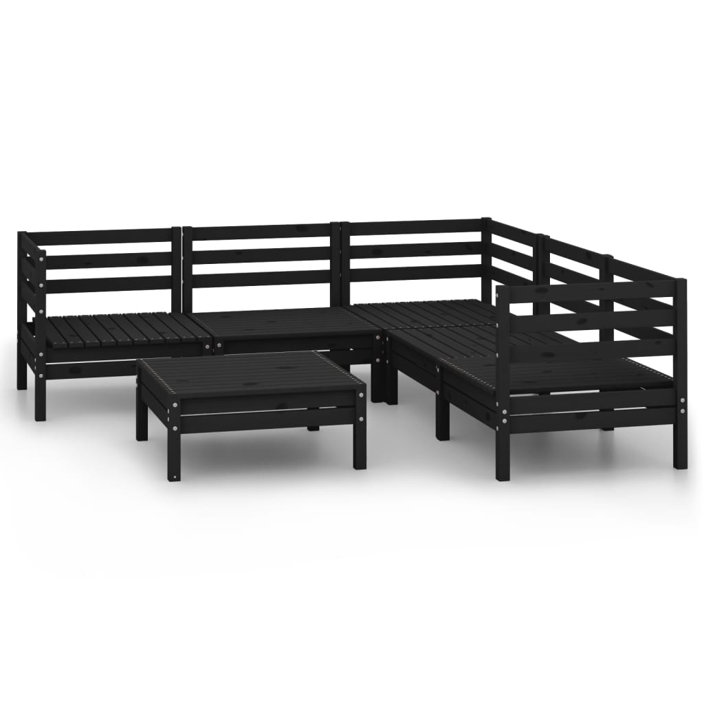 6 Piece Garden Lounge Set Solid Pinewood Black