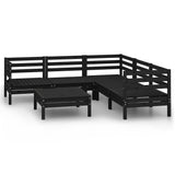 6 Piece Garden Lounge Set Solid Pinewood Black - Front View