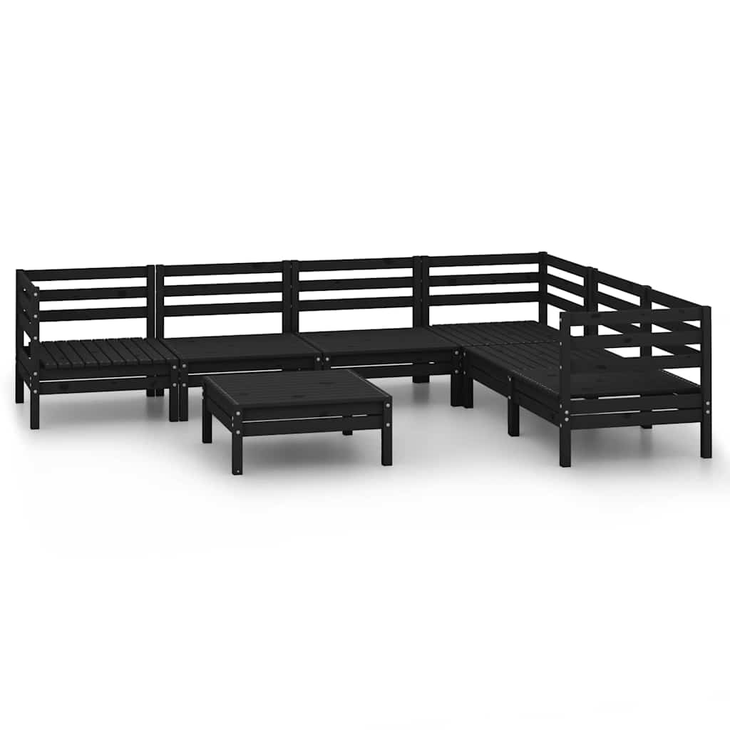 7 Piece Garden Lounge Set Solid Wood Pine Black