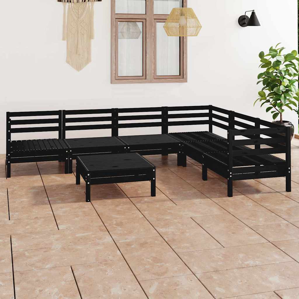 7 Piece Garden Lounge Set Solid Wood Pine Black