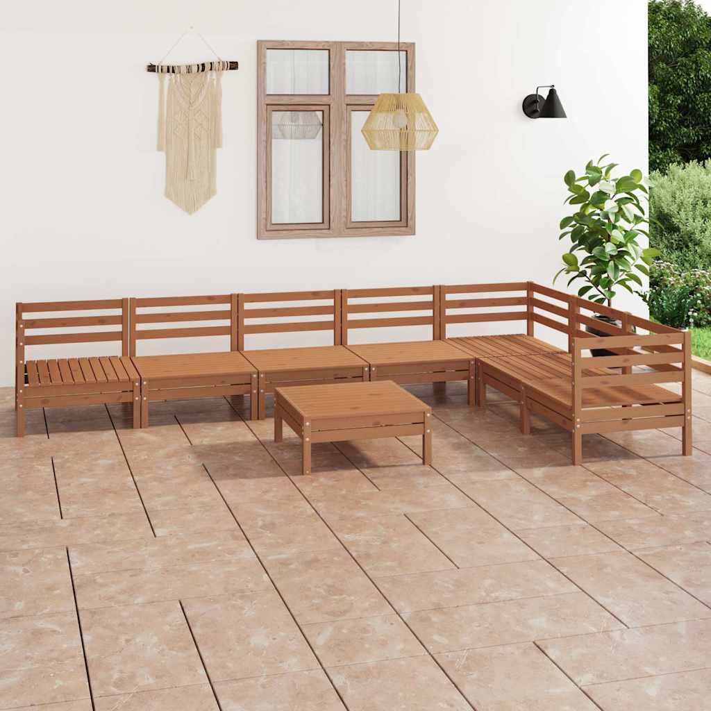 8 Piece Garden Lounge Set Solid Wood Pine Honey Brown