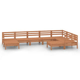9 Piece Garden Lounge Set Solid Wood Pine Honey Brown - Front View