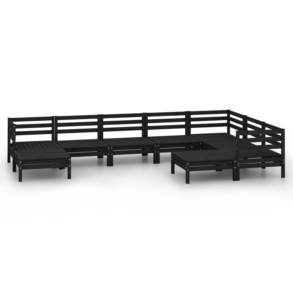9 Piece Garden Lounge Set Solid Pinewood Black