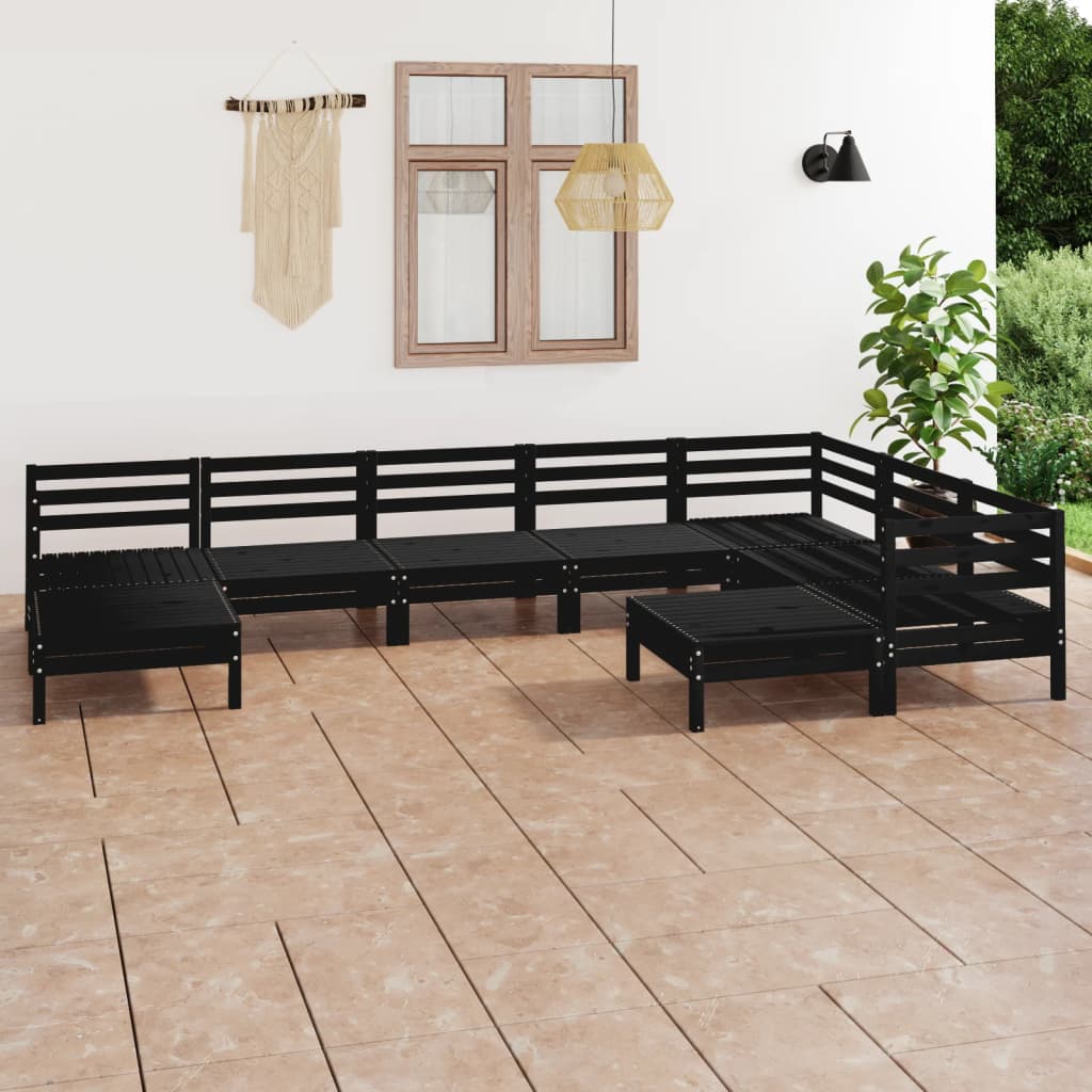 9 Piece Garden Lounge Set Solid Pinewood Black