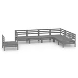 7 Piece Garden Lounge Set Solid Pinewood Grey - Front View