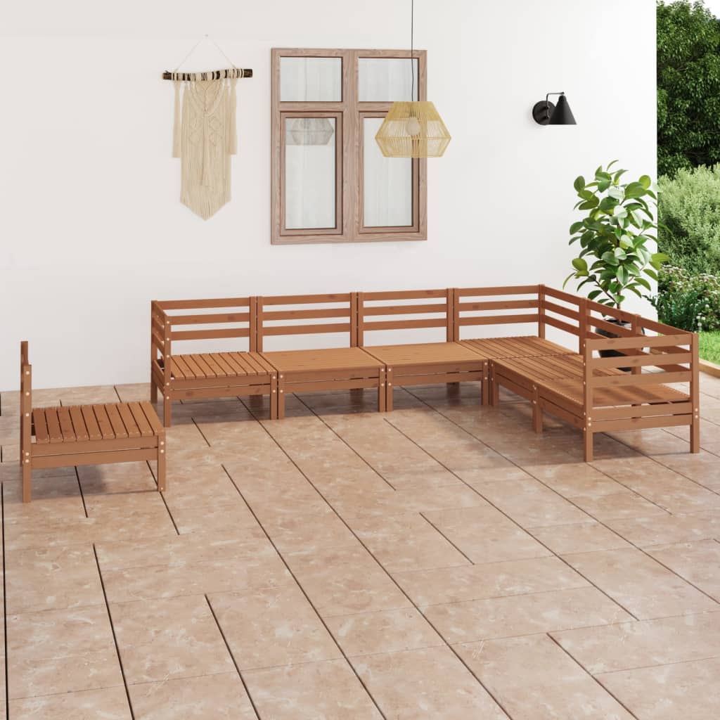 7 Piece Garden Lounge Set Solid Pinewood Honey Brown