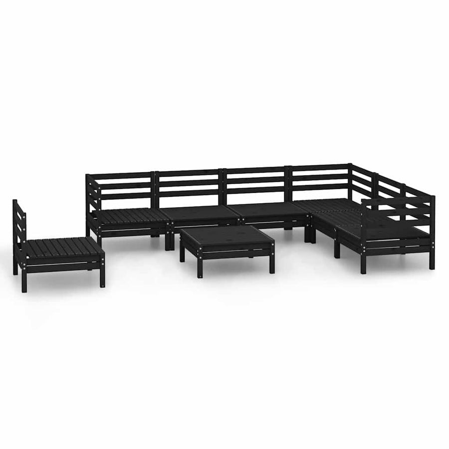 8 Piece Garden Lounge Set Solid Wood Pine Black