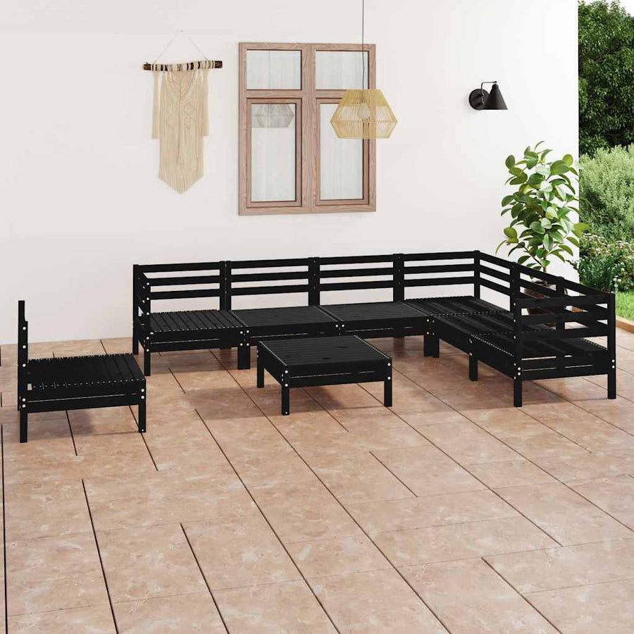 8 Piece Garden Lounge Set Solid Wood Pine Black