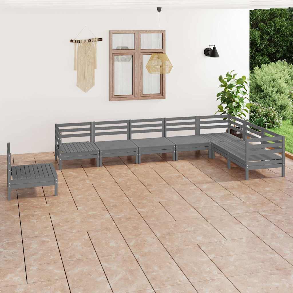8 Piece Garden Lounge Set Solid Wood Pine Grey