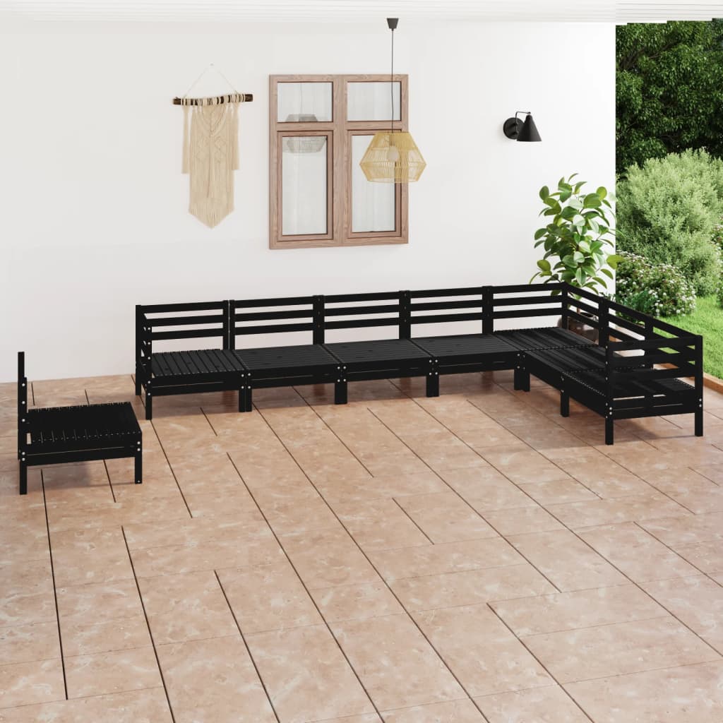 8 Piece Garden Lounge Set Solid Pinewood Black