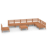 9 Piece Garden Lounge Set Solid Wood Pine Honey Brown - Front View