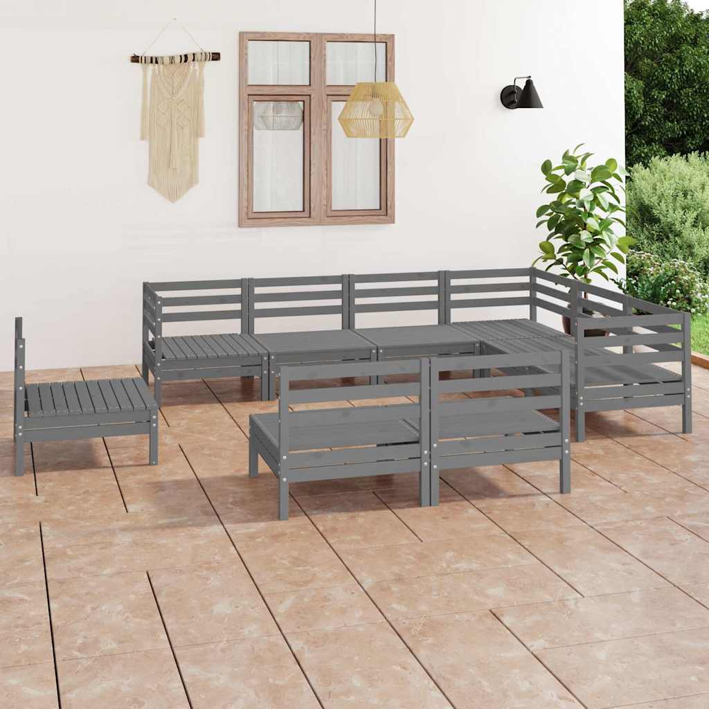 9 Piece Garden Lounge Set Solid Wood Pine Grey