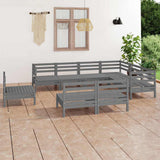 9 Piece Garden Lounge Set Solid Wood Pine Grey